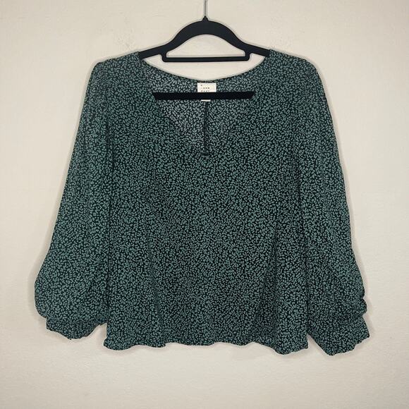 A New Day Women’s Printed Bishop Long Sleeve Top Green & Black - Size M - Picture 2 of 6